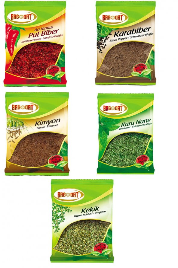 Bağdat Baharat 500 gr Doğal Katkısız Baharat Paketi (Pul Biber, Karabiber, Kekik, Kimyon, Nane)