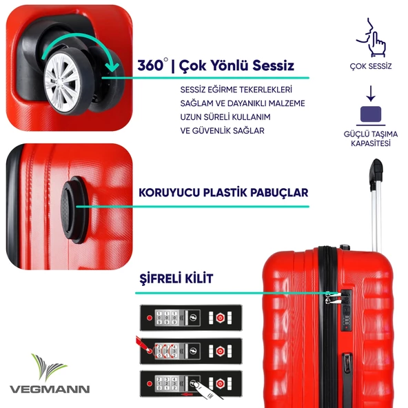 Vegmann Delphin Kırmızı 3 lü Valiz seti - Resim 3