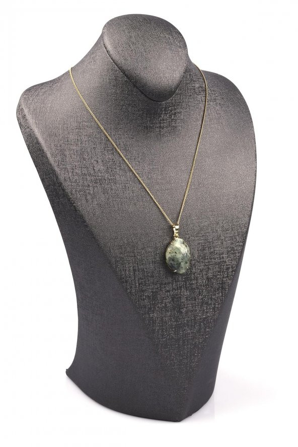 Prehnite Doğal Taş Gold Renkli Kolye - Resim 2