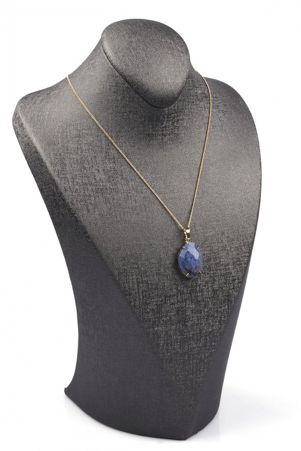 Dumortierite Doğal Taş Gold Renkli Kolye - Resim 2