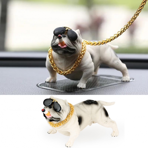 Pitbull Torpido Üstü Simülasyon Süs Köpek Beyaz Renk 1 Adet - 3