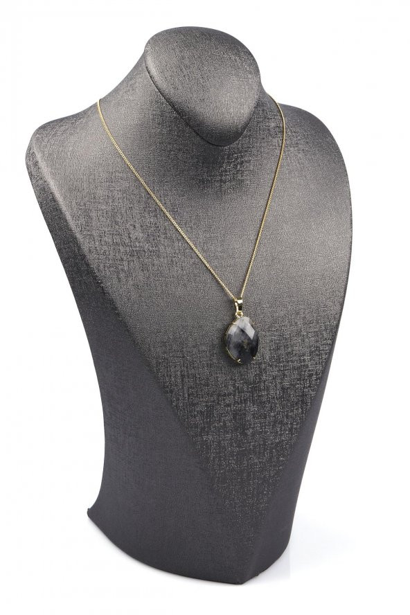 Rutilli Kuvars Doğal Taş Gold Renkli Kolye - Resim 2