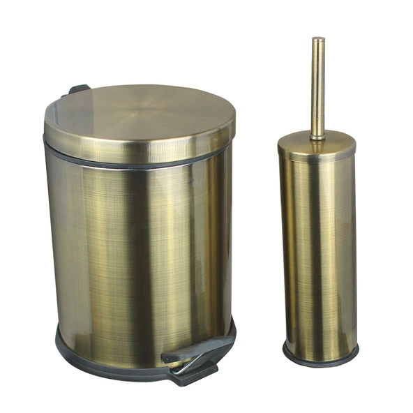 FKN Pedallı Antik Çöp Kovası - Mikro Klozet Fırçası Antik Banyo Seti ürün görseli