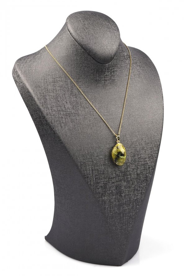 Yeşim Doğal Taş Gold Renkli Kolye - Resim 2