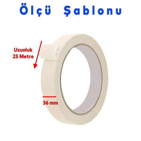 Badem10 Kağıt Bant Boya Badana Duvar Parke Leke İz Damla Yapışkan Maskeleme Bandı 36mm x 25metre - Resim 2