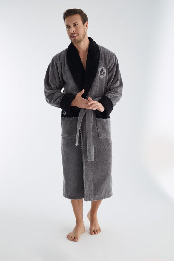 NS TAÇ Nakış Şalyaka Bambu Cotton Erkek Bornozu - 12