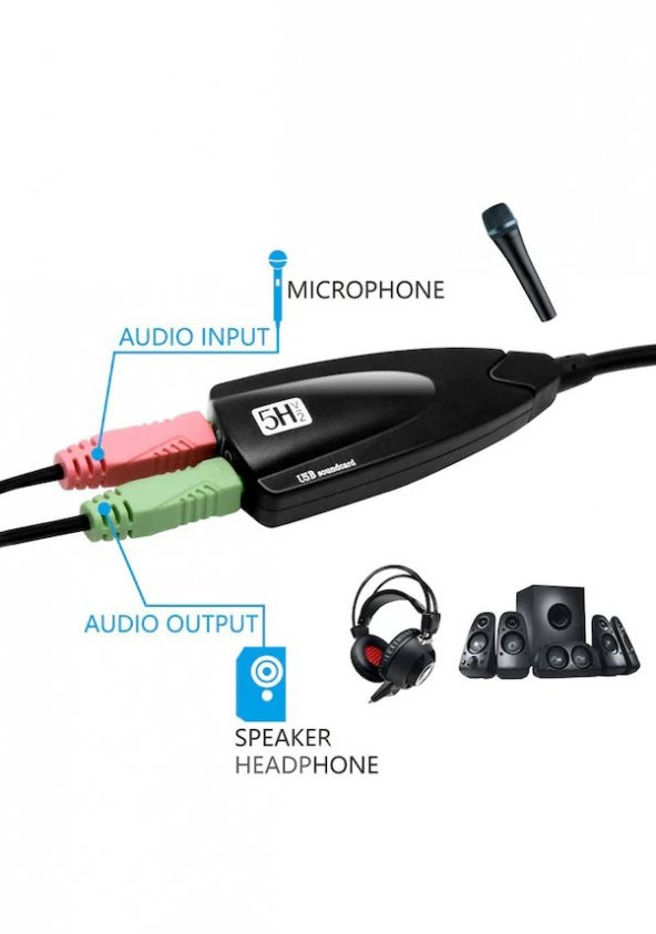 7.1 USB 12 Kanal 64 Bit 5HV2 Destekli Kablolu Audio Çevirici Harici Ses Kartı - 3