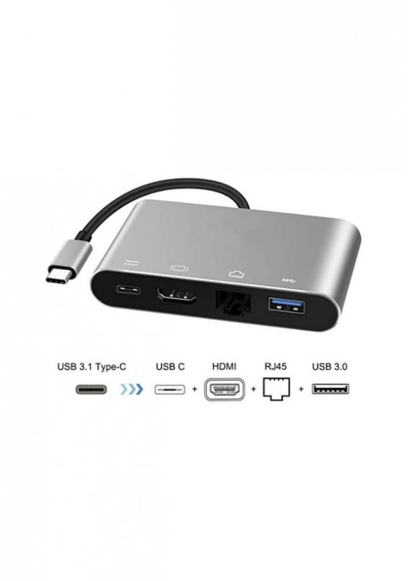 Type C To 4K Hdmi, Usb 3.0, Rj45 Gigabit Ethernet Çevirici Kablo (539268986) - 3