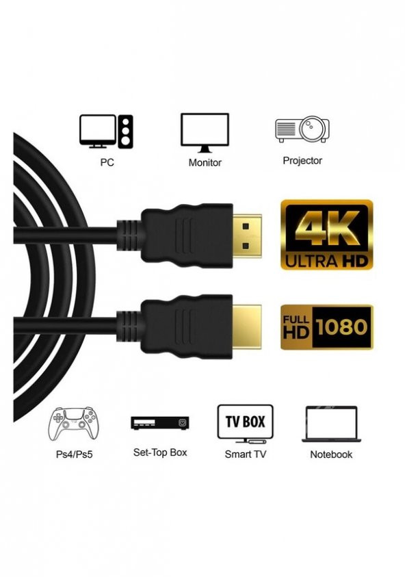Hdmi Kablo 4K 3D Ağ Destekli 60Hz 18G Bps Ultra HD - 50cm - Resim 3