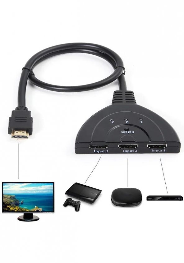 3 Port Kablolu Hdmi Switch Çoklayıcı Çoğaltıcı Splitter