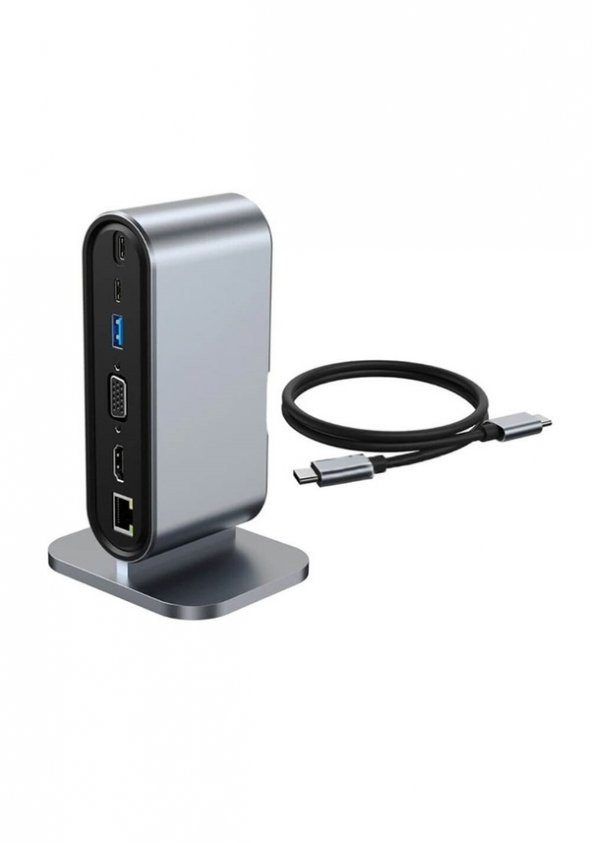 Type-C to Hdmi 4K30Hz, VGA 4xUSB3.0, RJ45 Ethernet, Kart Okuyucu, PD 100W, 3.5mm Ses Çevirici - 2