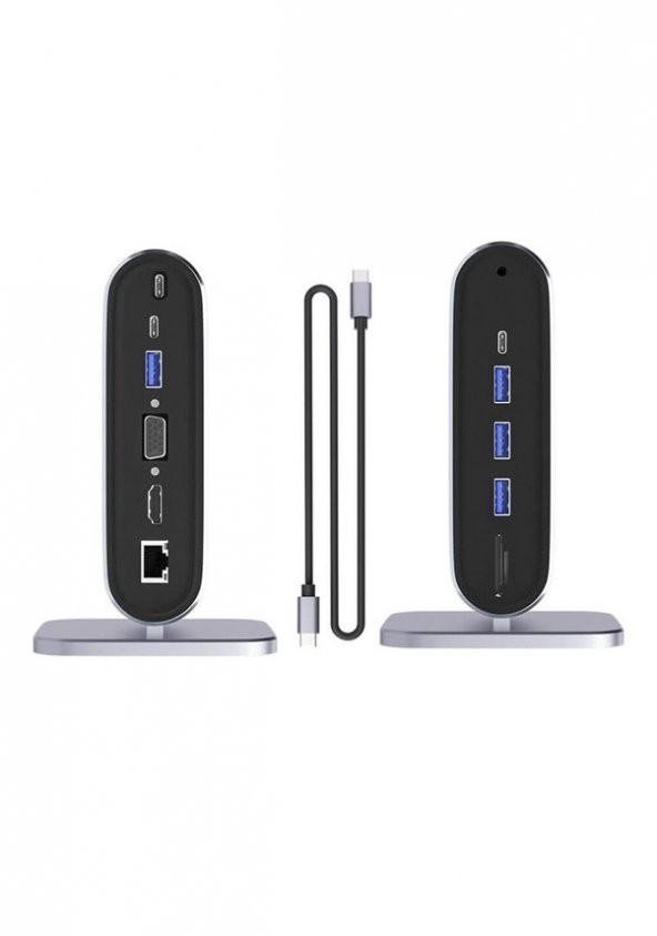 Type-C to Hdmi 4K30Hz, VGA 4xUSB3.0, RJ45 Ethernet, Kart Okuyucu, PD 100W, 3.5mm Ses Çevirici - 3
