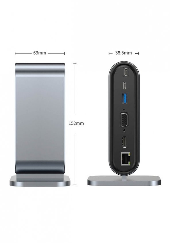 Type-C to Hdmi 4K30Hz, VGA 4xUSB3.0, RJ45 Ethernet, Kart Okuyucu, PD 100W, 3.5mm Ses Çevirici - 4