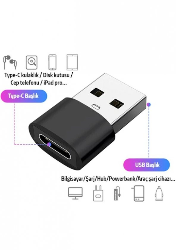 Usb To Type-C Dişi Çevirici Dönüştürücü Adaptör - 4