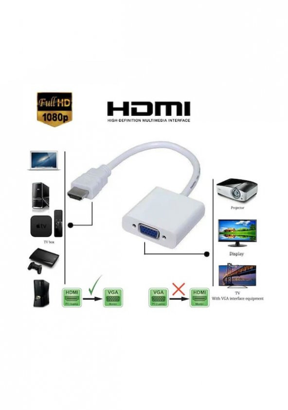 Hdmi To Vga Kablo Çevirici Dönüştürücü Görüntü Altın Uçlu Full HD - 4