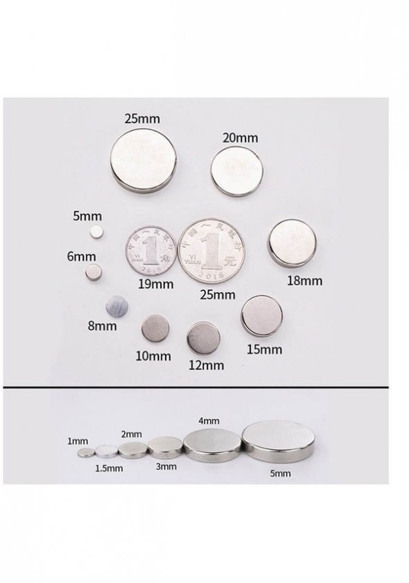 5 Adet 9x5mm Yuvarlak Güçlü Neodyum Mıknatıs - Neodim Magnet Çap 9mm , Kalınlık 5mm - 4