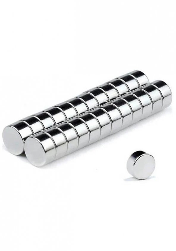 100 Adet 7x1mm Yuvarlak Güçlü Neodyum Mıknatıs - Neodim Magnet Çap 7mm , Kalınlık 1mm