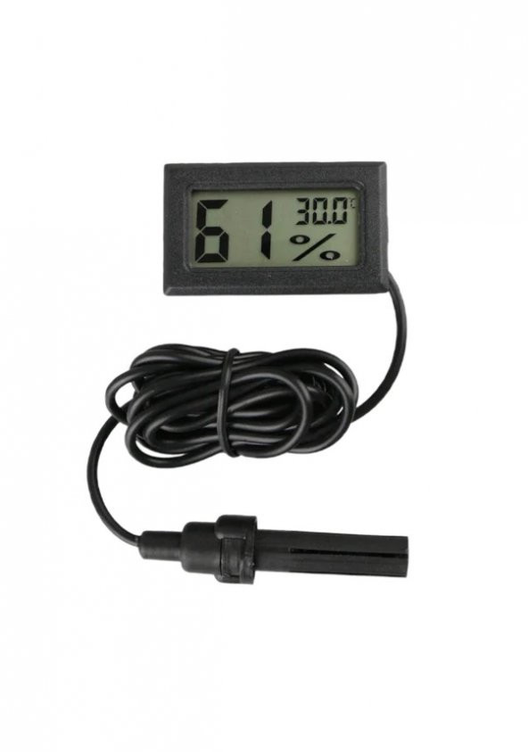 Mini Nem Ve Sıcaklık Ölçer - Higrometre - Termometre Prob Kuluçka Siyah
