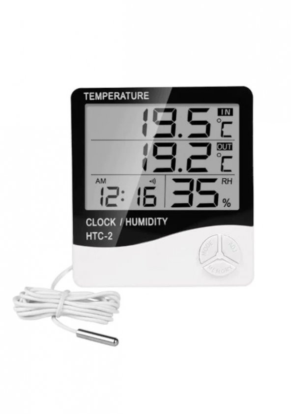 Dijital Termometre Saat Nem ve Sıcaklık Ölçer İç Dış Mekan