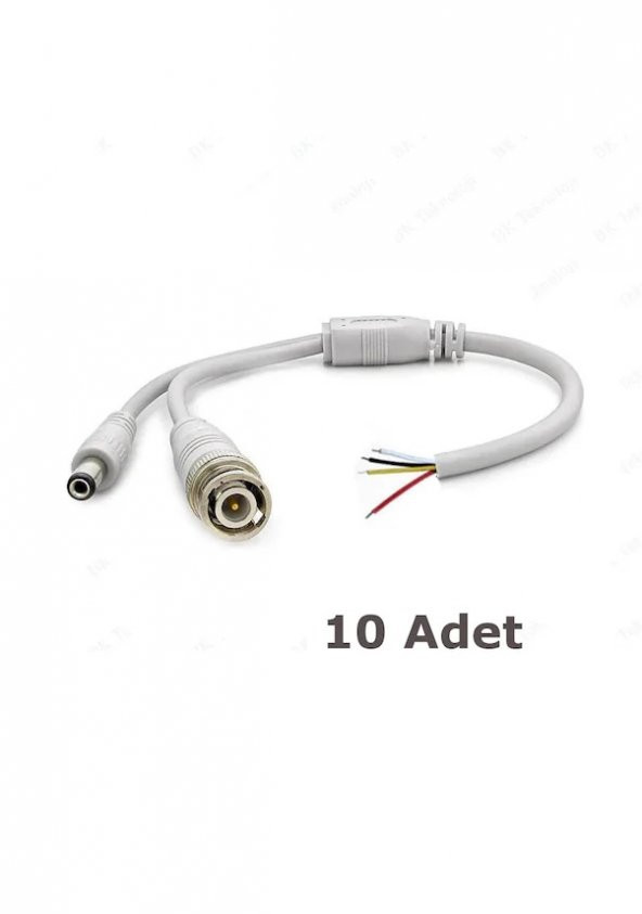 Hazır Kablolu Bnc Konnektör Dc Power Jack Cctv Y Kablo - 10 Adet