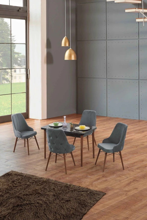 Morkese Home Consept Lithe Serisi Siyah 70X110 Sabit Mutfak Masası 1.Sınıf Babyface Silinebilir Kumaş 4 Lüx Sandalye
