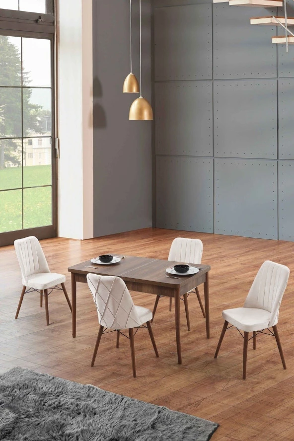 Morkese Home Consept Ida Barok 80X130 Açılabilir 4 Sandalye Silinebilir Kumaş Mutfak Masası Takımı Yemek Masası Takımı