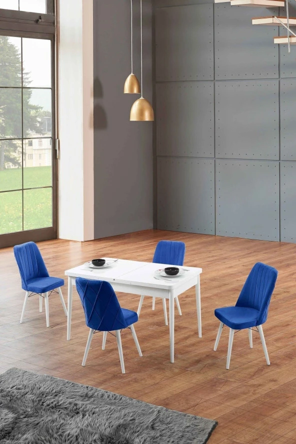 Morkese Home Consept Lori Beyaz 80X130 Açılabilir 4 Sandalye Silinebilir Kumaş Mutfak Masası Takımı Yemek Masası Takımı