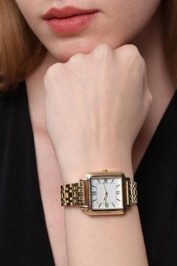 Daisy Gold Kordon Kare Kasa Roma Rakam Kadın Kol Saat ürün görseli 1