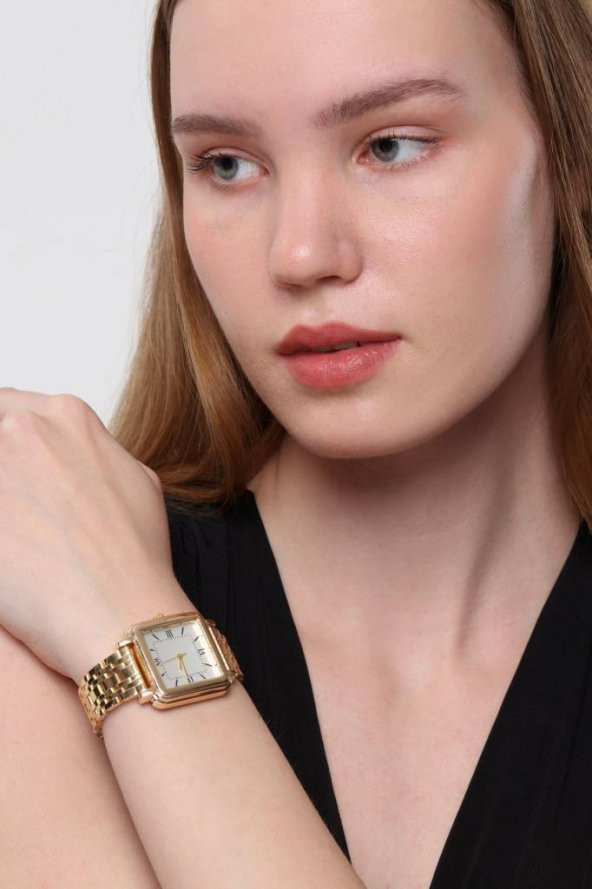 Daisy Gold Kordon Kare Kasa Roma Rakam Kadın Kol Saat - Resim 3