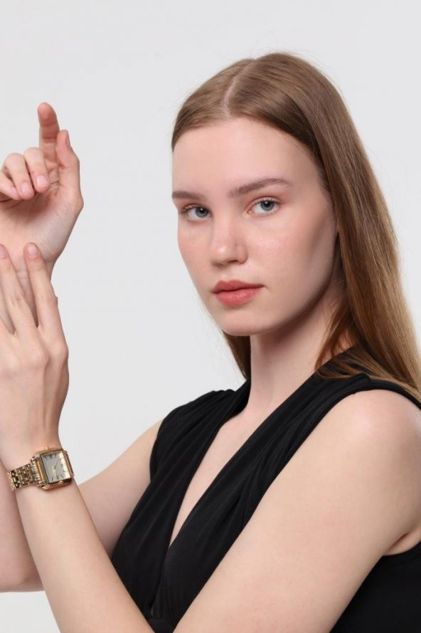 Daisy Gold Kordon Kare Kasa Roma Rakam Kadın Kol Saat - Resim 5