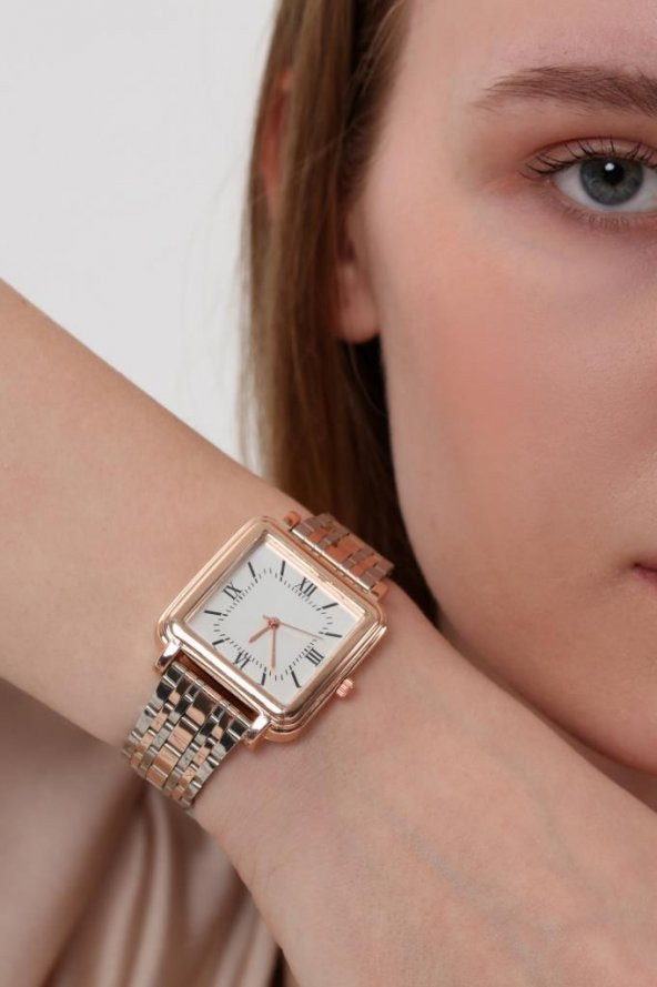 Daisy Rose-Gümüş Kordon Kare Kasa Roma Rakam Kadın Kol Saat ürün görseli 1