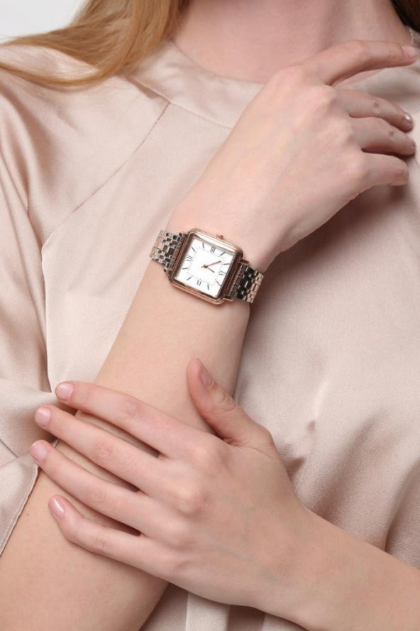 Daisy Rose-Gümüş Kordon Kare Kasa Roma Rakam Kadın Kol Saat - Resim 2