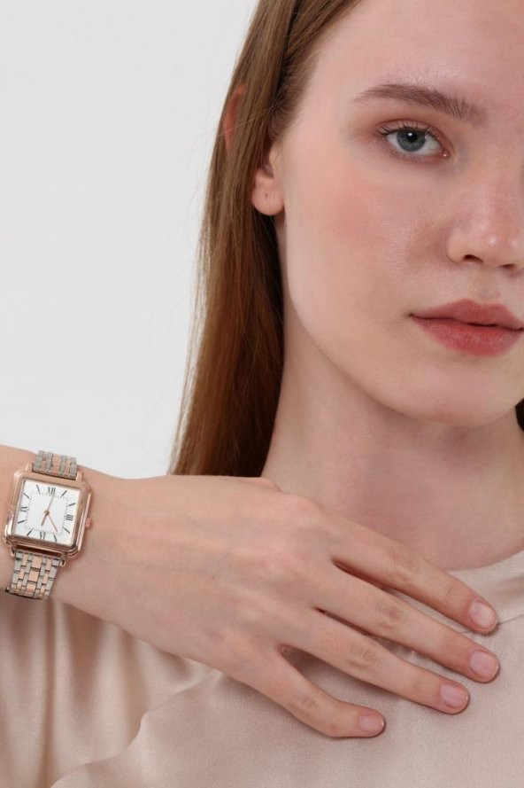 Daisy Rose-Gümüş Kordon Kare Kasa Roma Rakam Kadın Kol Saat - Resim 4