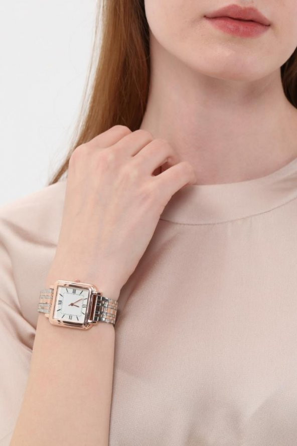 Daisy Rose-Gümüş Kordon Kare Kasa Roma Rakam Kadın Kol Saat - Resim 5