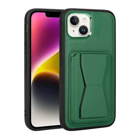 Zore Apple ile uyumlu iPhone 14 Plus Kılıf Kartlıklı Standlı Pu Deri Memo Kapak