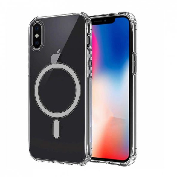 Apple iPhone XS Max 6.5 Kılıf Magsafe Şarj Özellikli Şeffaf Sert PC Embos Kapak