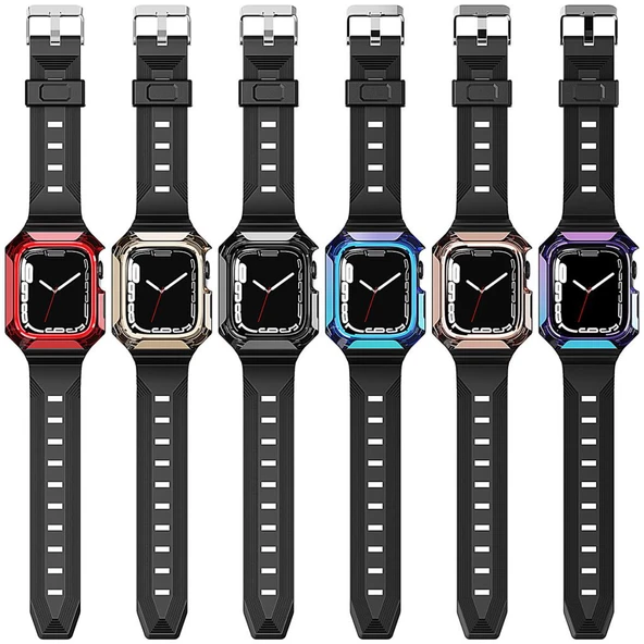 Zore Apple ile uyumlu Watch 42mm KRD-88 Sert PC Kasa Koruyuculu Silikon Kordon - Resim 3