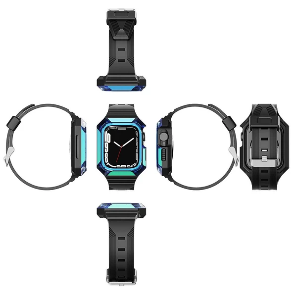 Zore Apple ile uyumlu Watch 7 41mm KRD-88 Sert PC Kasa Koruyuculu Silikon Kordon - 4