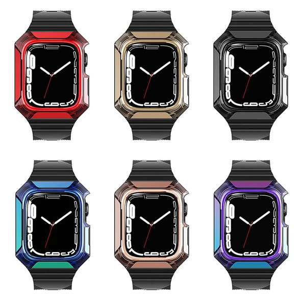 Zore Apple ile uyumlu Watch 7 41mm KRD-88 Sert PC Kasa Koruyuculu Silikon Kordon - 2