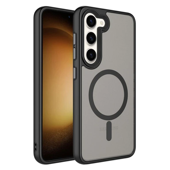 Zore Galaxy ile uyumlu S23 Kılıf Mat Arka Yüzey Wireless Şarj Özellikli Flet M-safe Kapak - 5