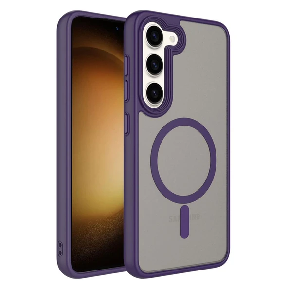 Zore Galaxy ile uyumlu S23 Kılıf Mat Arka Yüzey Wireless Şarj Özellikli Flet M-safe Kapak - 4