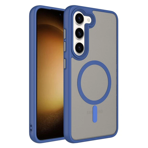 Zore Galaxy ile uyumlu S23 Kılıf Mat Arka Yüzey Wireless Şarj Özellikli Flet M-safe Kapak - 3