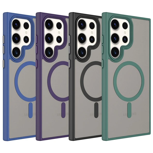 Zore Galaxy ile uyumlu S23 Ultra Kılıf Mat Arka Yüzey Wireless Şarj Özellikli Flet M-safe Kapak - 2