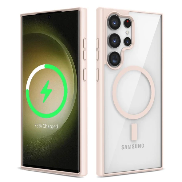 Zore Galaxy ile uyumlu S23 Ultra Kılıf M-safe Wireless Şarj Özellikli Silikon Ege Kapak - Resim 4