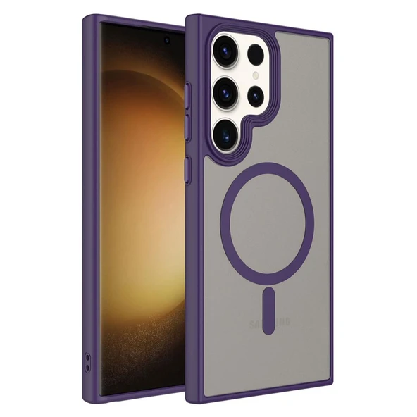 Zore Galaxy ile uyumlu S23 Ultra Kılıf Mat Arka Yüzey Wireless Şarj Özellikli Flet M-safe Kapak ürün görseli