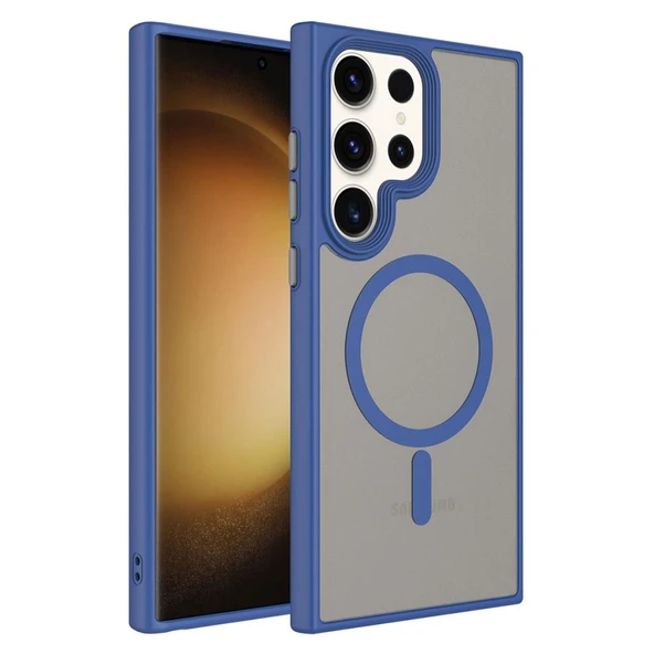 Zore Galaxy ile uyumlu S23 Ultra Kılıf Mat Arka Yüzey Wireless Şarj Özellikli Flet M-safe Kapak - 3