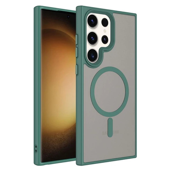 Zore Galaxy ile uyumlu S23 Ultra Kılıf Mat Arka Yüzey Wireless Şarj Özellikli Flet M-safe Kapak - 6