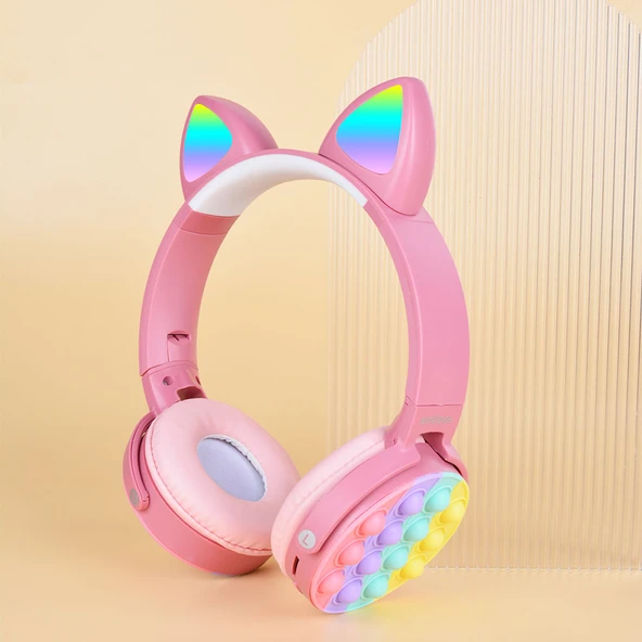 Zore CXT-950 RGB Led Işıklı Kedi Kulağı Band Tasarımı Ayarlanabilir Katlanabilir Kulak Üstü Bluetooth Kulaklık - 5