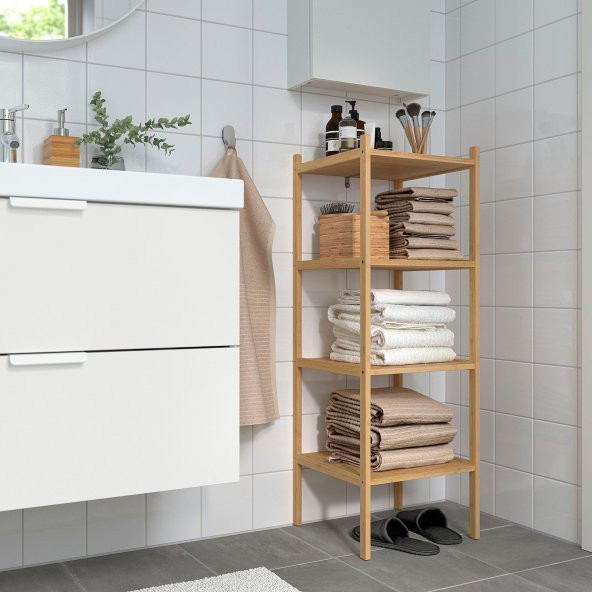 Bambu Banyo Raf Ünitesi 37x37x104 cm MeridyenDukkan Kare Model 4 Kat Banyo Düzenleyici Doğal - 2