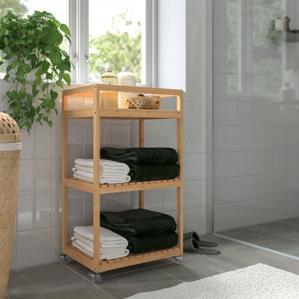 Bambu Servis Arabası 42x33x76 cm MeridyenDukkan Banyo Düzenleyici-Raf Ünitesi Tekerlekli - 2